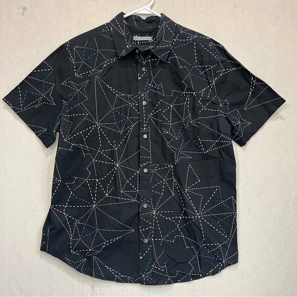 Saks Fifth Ave X Anthony Davis Men's Black Short-Sleeve Button-Down Shirt Sz XL